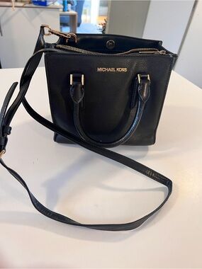 Michael Kors Black Leather Mini Satchel with Gold Hardware